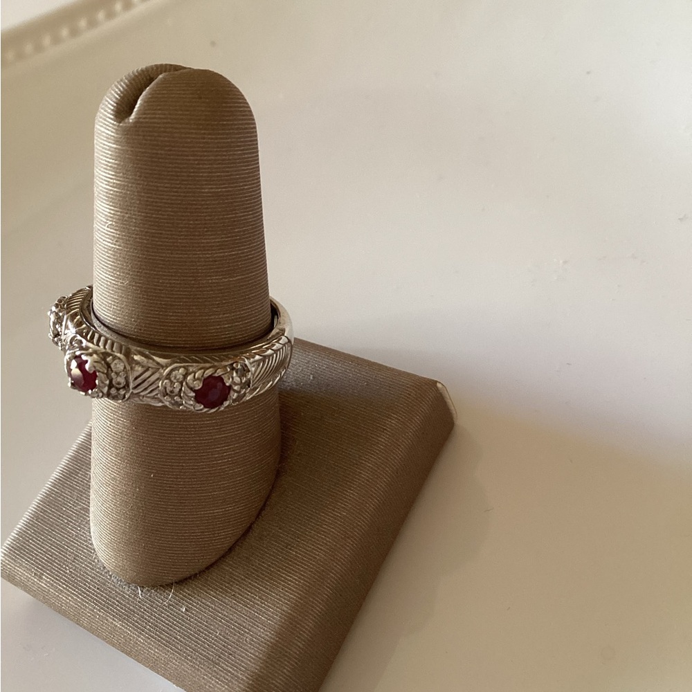 Judith Ripka 925 Sterling Silver 3 Stone Ruby Stacking Ring - Picture 5 of 14